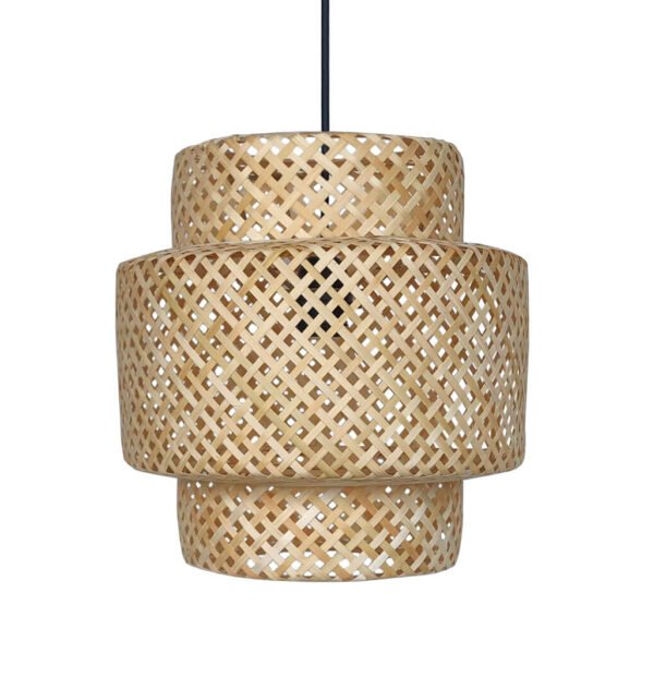 - Articulo: AMARA 50 - LSB66002 - Material: Bambú de 3 anillos. - Color: Natural - Medidas: 50 cm de diámetro por 50 cm de alto - Origen: Vietnam. - Cable, portalámpara y lampara: No Incluido.
